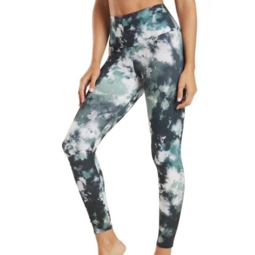 Onzie High Waisted Leggings Black Green Tiedye Gym Athleisure Sleek Size S/M